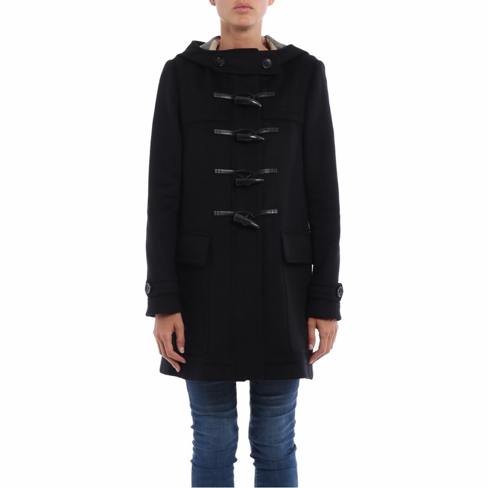 BURBERRY Wool Vintage Plaid Nova Black Hooded Toggle Car Coat Jacket Sz L - Picture 11 of 11
